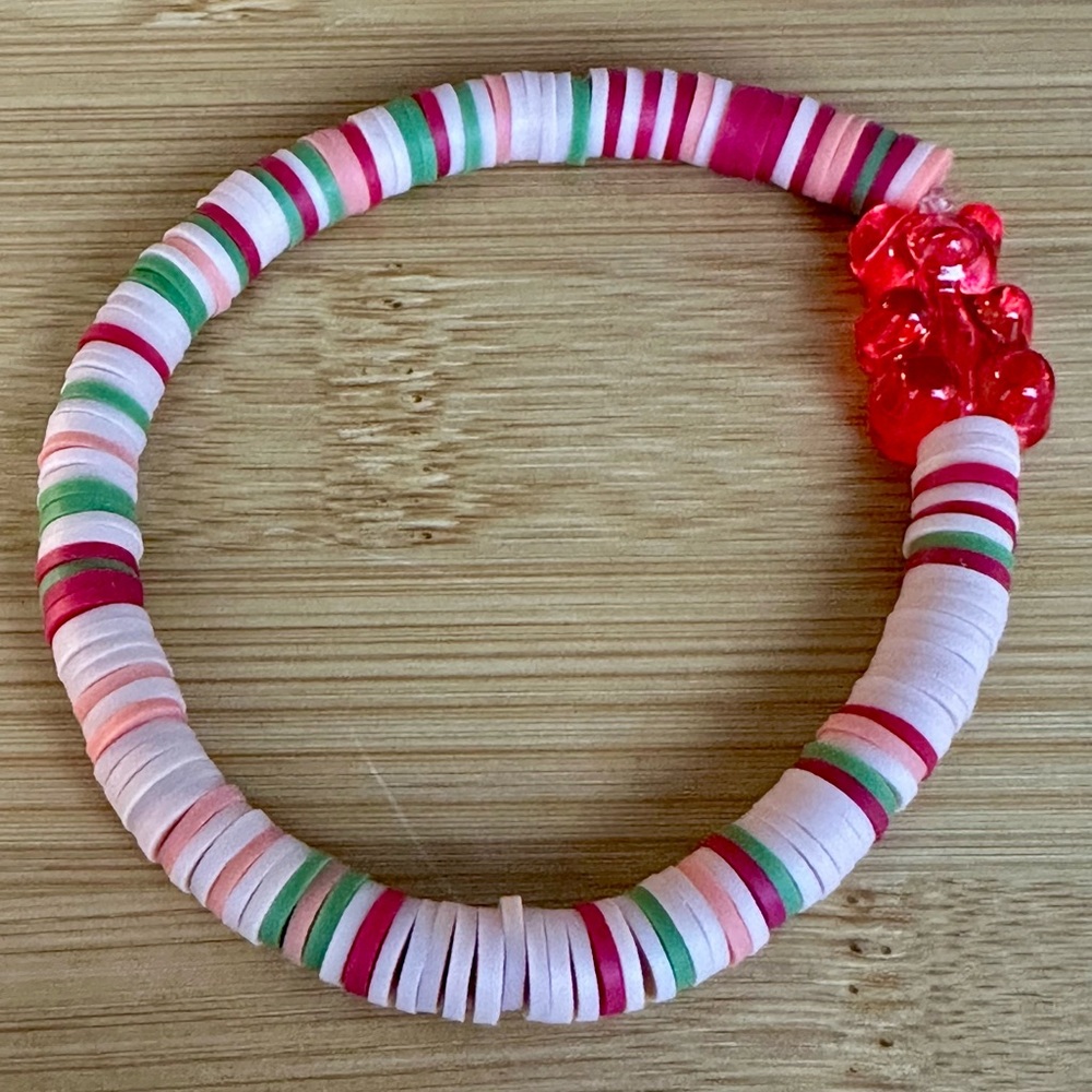 Handmade Polymer Clay  Gummy Bear Stretch Bead Bracelet Size 7 inches